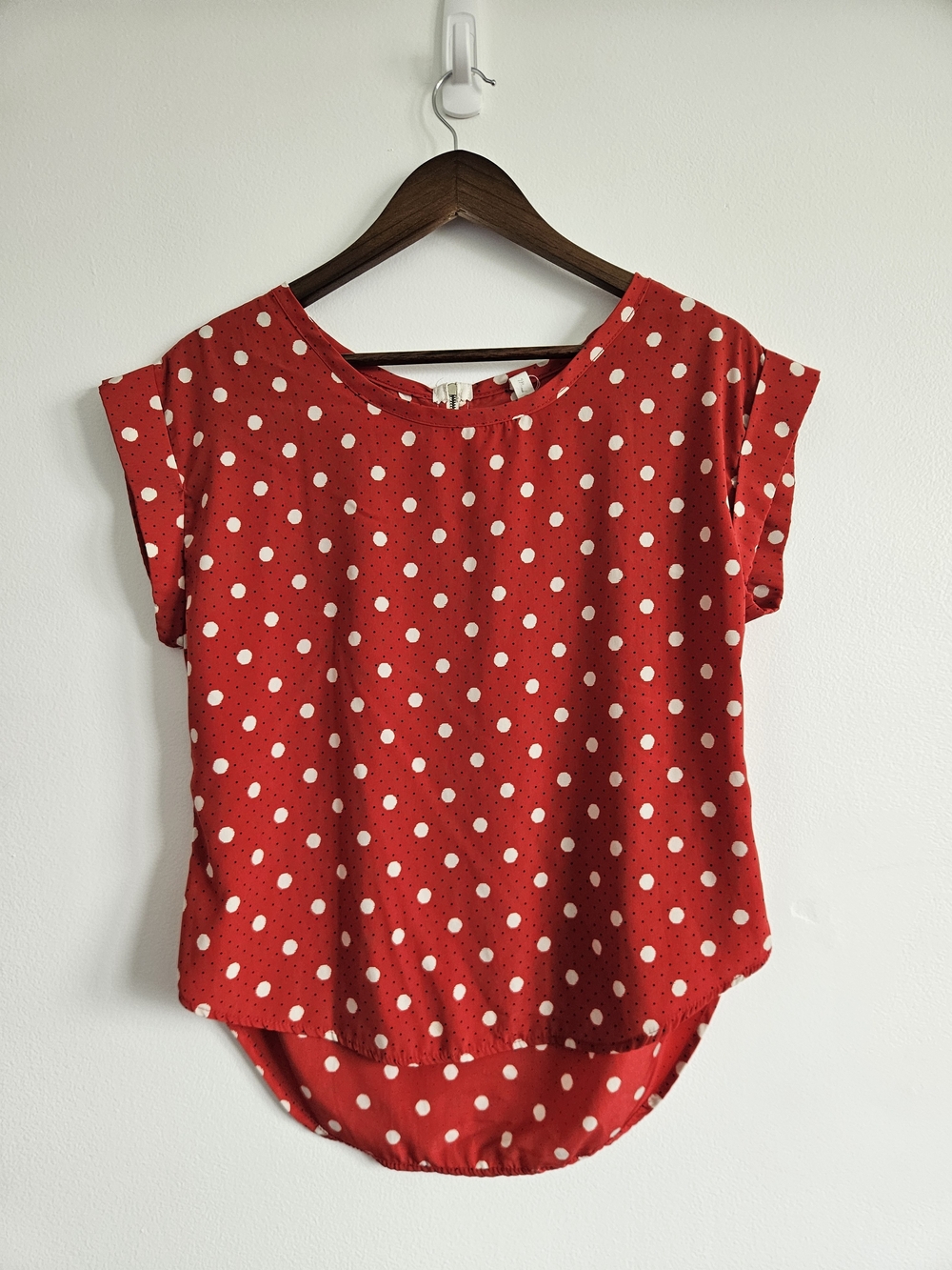 Mind Code Small Red, White And Blue Polka Dot Top Blouse Cap Sleeves